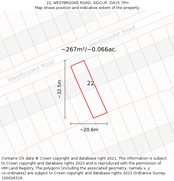 22, WESTBROOKE ROAD, SIDCUP, DA15 7PH: Plot and title map