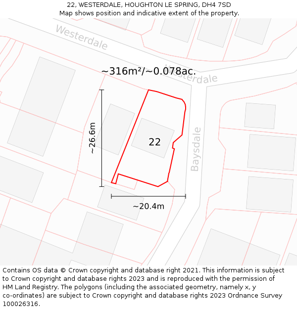 22, WESTERDALE, HOUGHTON LE SPRING, DH4 7SD: Plot and title map