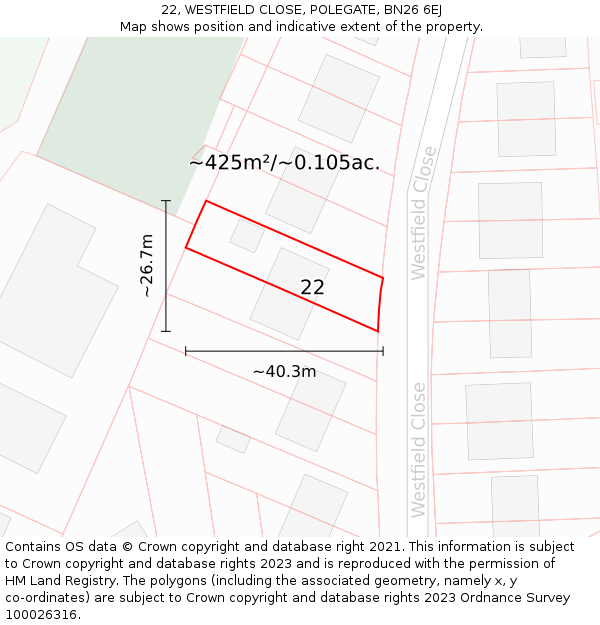 22, WESTFIELD CLOSE, POLEGATE, BN26 6EJ: Plot and title map
