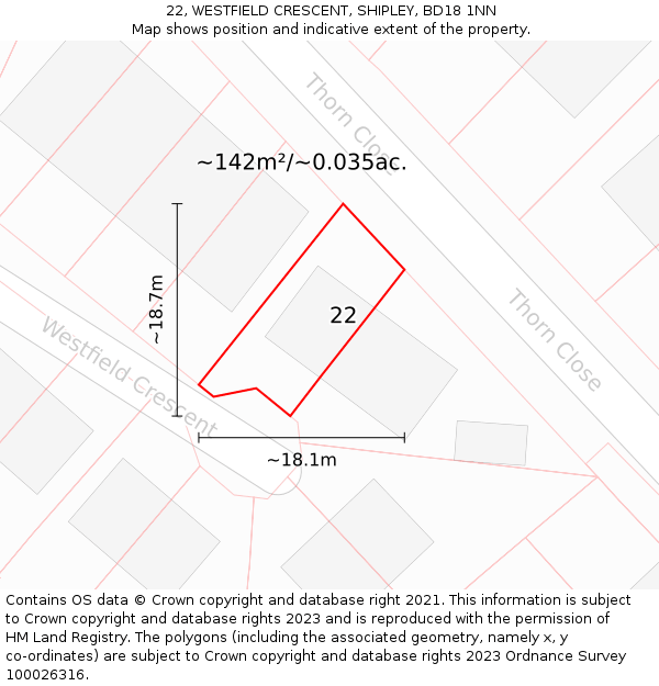 22, WESTFIELD CRESCENT, SHIPLEY, BD18 1NN: Plot and title map