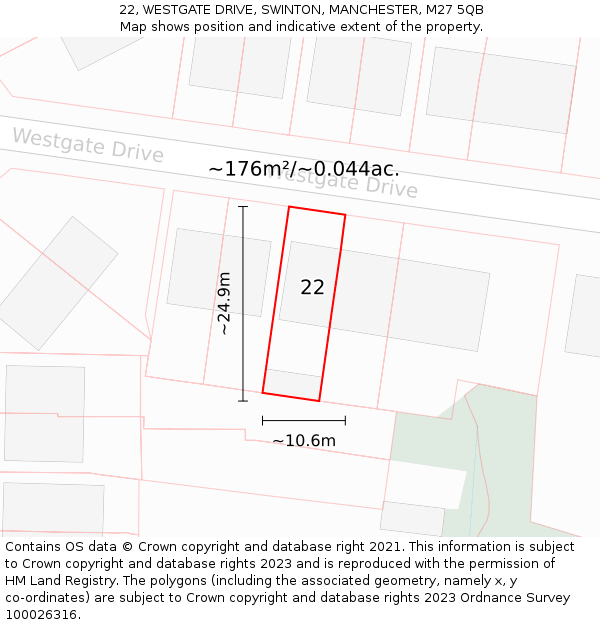 22, WESTGATE DRIVE, SWINTON, MANCHESTER, M27 5QB: Plot and title map
