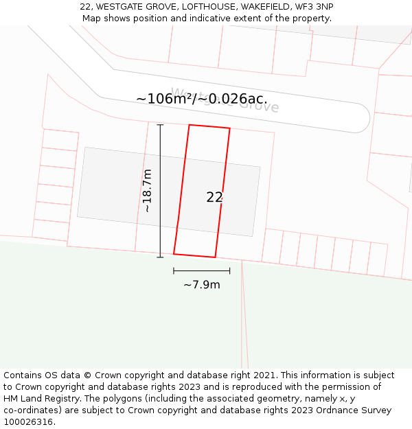 22, WESTGATE GROVE, LOFTHOUSE, WAKEFIELD, WF3 3NP: Plot and title map