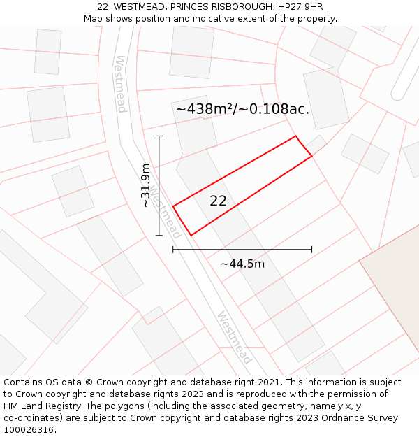22, WESTMEAD, PRINCES RISBOROUGH, HP27 9HR: Plot and title map