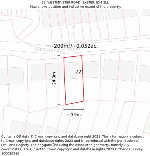 22, WESTMINSTER ROAD, EXETER, EX4 2LL: Plot and title map