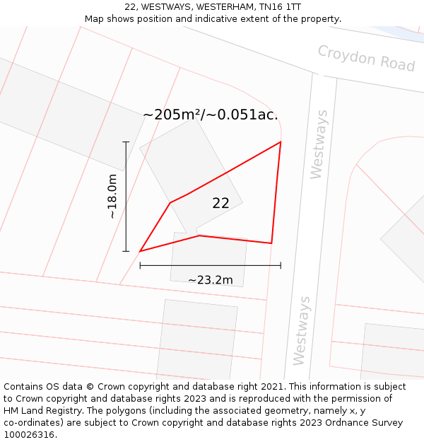 22, WESTWAYS, WESTERHAM, TN16 1TT: Plot and title map