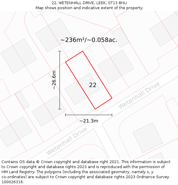 22, WETENHALL DRIVE, LEEK, ST13 8HU: Plot and title map