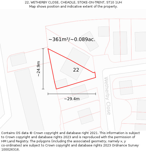 22, WETHERBY CLOSE, CHEADLE, STOKE-ON-TRENT, ST10 1UH: Plot and title map