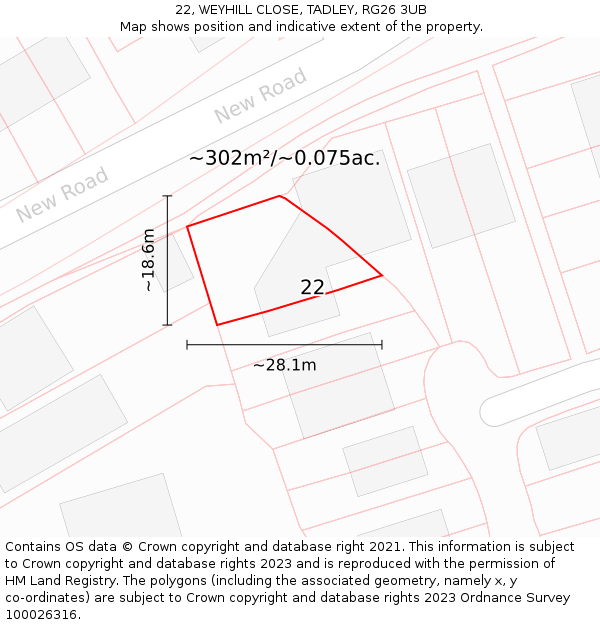22, WEYHILL CLOSE, TADLEY, RG26 3UB: Plot and title map