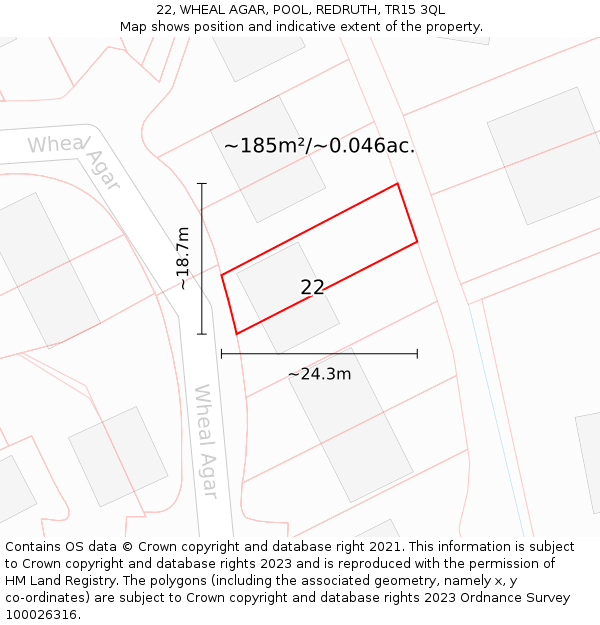 22, WHEAL AGAR, POOL, REDRUTH, TR15 3QL: Plot and title map