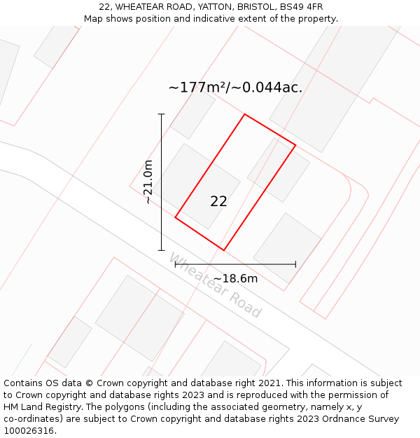 22, WHEATEAR ROAD, YATTON, BRISTOL, BS49 4FR: Plot and title map