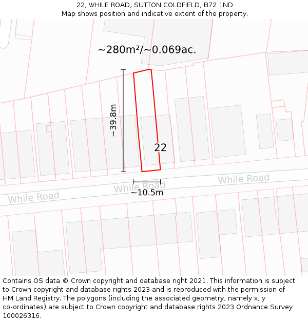 22, WHILE ROAD, SUTTON COLDFIELD, B72 1ND: Plot and title map