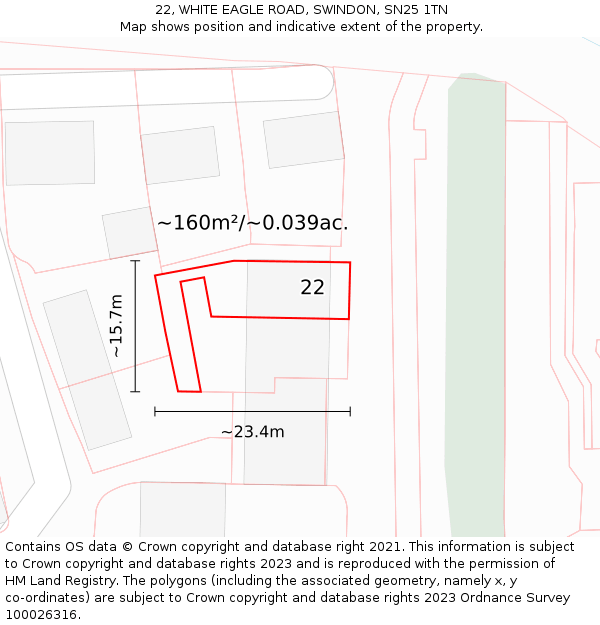 22, WHITE EAGLE ROAD, SWINDON, SN25 1TN: Plot and title map