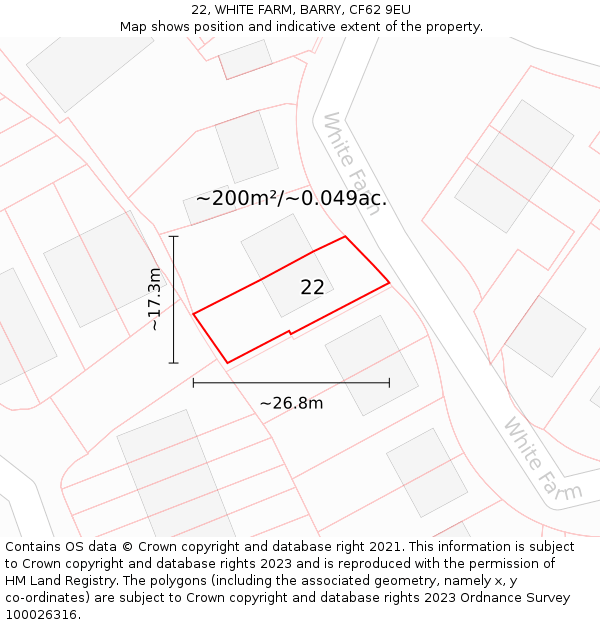 22, WHITE FARM, BARRY, CF62 9EU: Plot and title map