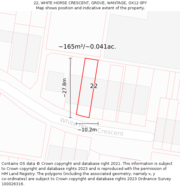 22, WHITE HORSE CRESCENT, GROVE, WANTAGE, OX12 0PY: Plot and title map