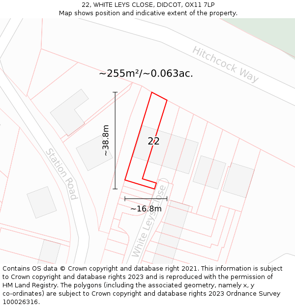 22, WHITE LEYS CLOSE, DIDCOT, OX11 7LP: Plot and title map