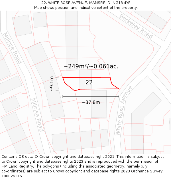 22, WHITE ROSE AVENUE, MANSFIELD, NG18 4YF: Plot and title map