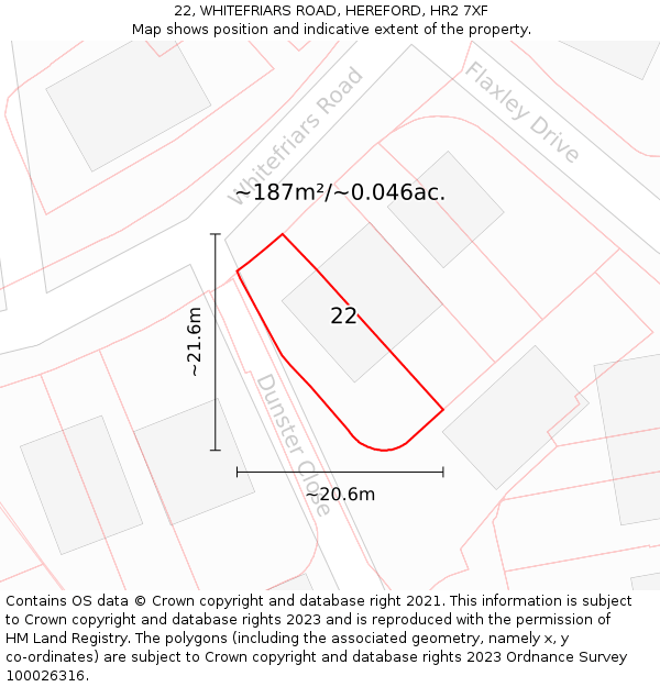 22, WHITEFRIARS ROAD, HEREFORD, HR2 7XF: Plot and title map