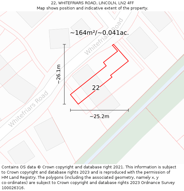 22, WHITEFRIARS ROAD, LINCOLN, LN2 4FF: Plot and title map