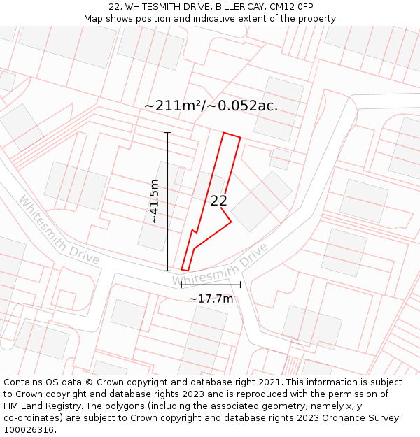 22, WHITESMITH DRIVE, BILLERICAY, CM12 0FP: Plot and title map
