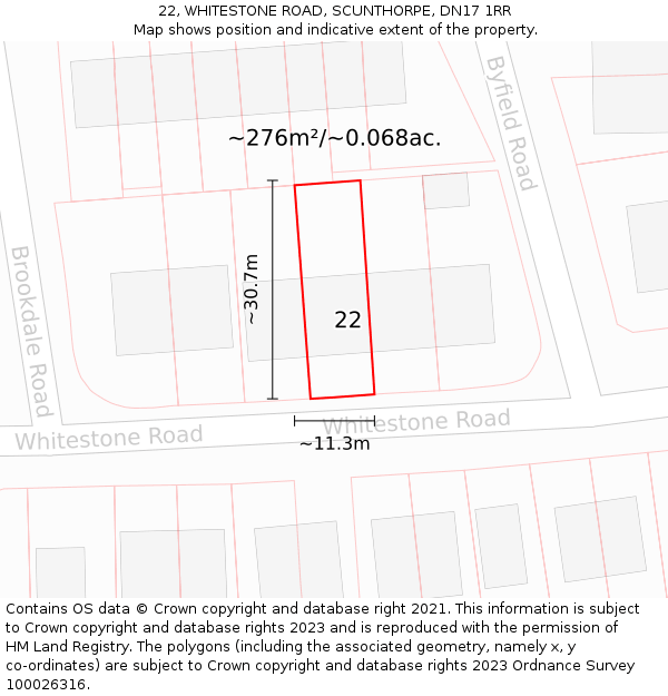 22, WHITESTONE ROAD, SCUNTHORPE, DN17 1RR: Plot and title map
