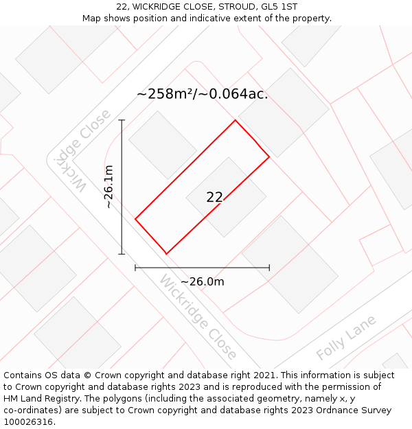 22, WICKRIDGE CLOSE, STROUD, GL5 1ST: Plot and title map