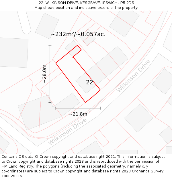 22, WILKINSON DRIVE, KESGRAVE, IPSWICH, IP5 2DS: Plot and title map