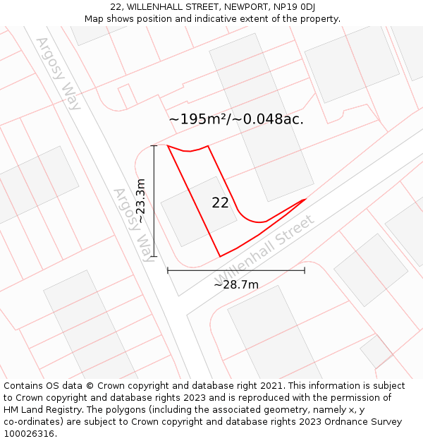 22, WILLENHALL STREET, NEWPORT, NP19 0DJ: Plot and title map