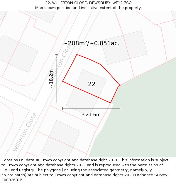 22, WILLERTON CLOSE, DEWSBURY, WF12 7SQ: Plot and title map