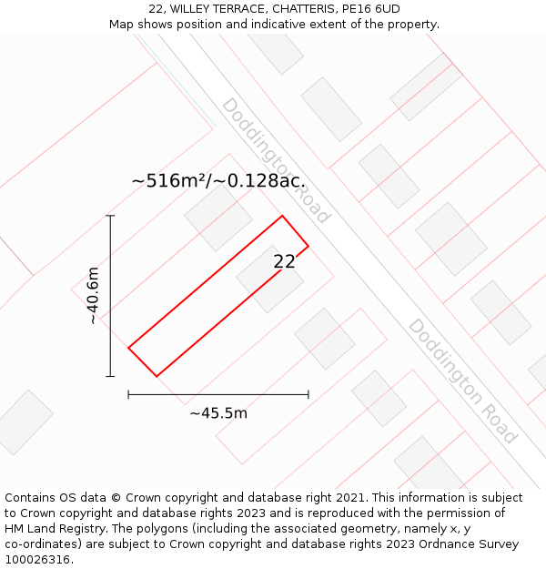 22, WILLEY TERRACE, CHATTERIS, PE16 6UD: Plot and title map