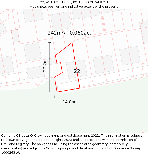 22, WILLIAM STREET, PONTEFRACT, WF8 2FT: Plot and title map