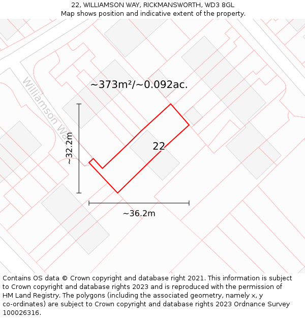 22, WILLIAMSON WAY, RICKMANSWORTH, WD3 8GL: Plot and title map