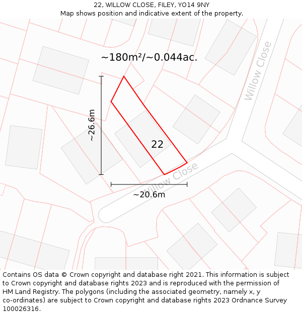 22, WILLOW CLOSE, FILEY, YO14 9NY: Plot and title map