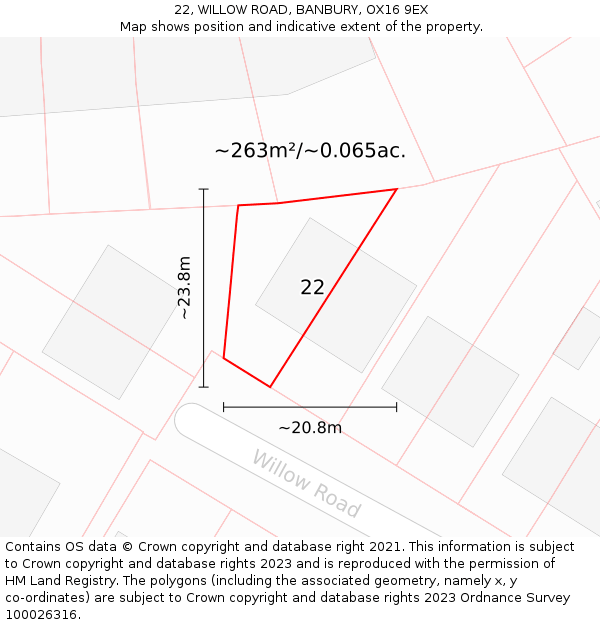 22, WILLOW ROAD, BANBURY, OX16 9EX: Plot and title map