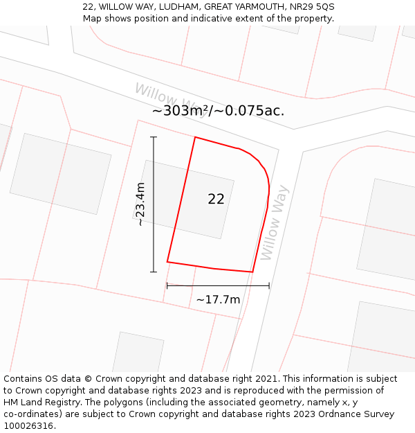 22, WILLOW WAY, LUDHAM, GREAT YARMOUTH, NR29 5QS: Plot and title map