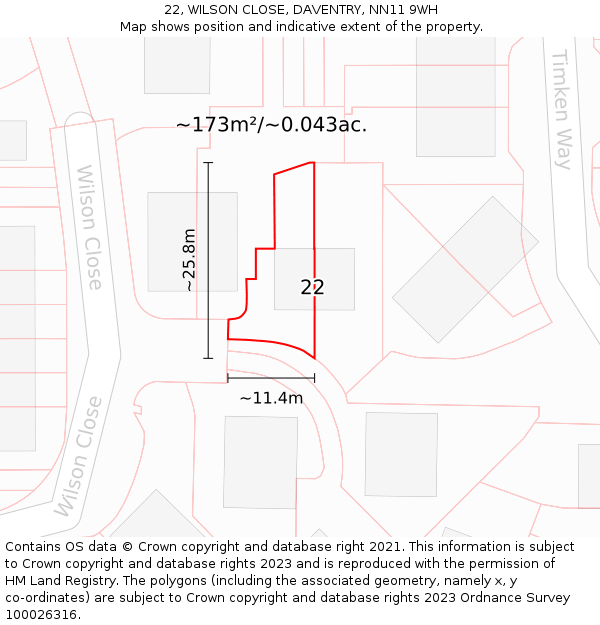22, WILSON CLOSE, DAVENTRY, NN11 9WH: Plot and title map
