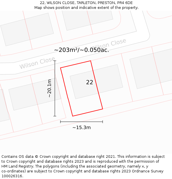 22, WILSON CLOSE, TARLETON, PRESTON, PR4 6DE: Plot and title map