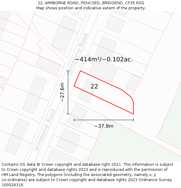 22, WIMBORNE ROAD, PENCOED, BRIDGEND, CF35 6SG: Plot and title map