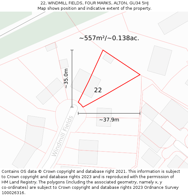 22, WINDMILL FIELDS, FOUR MARKS, ALTON, GU34 5HJ: Plot and title map