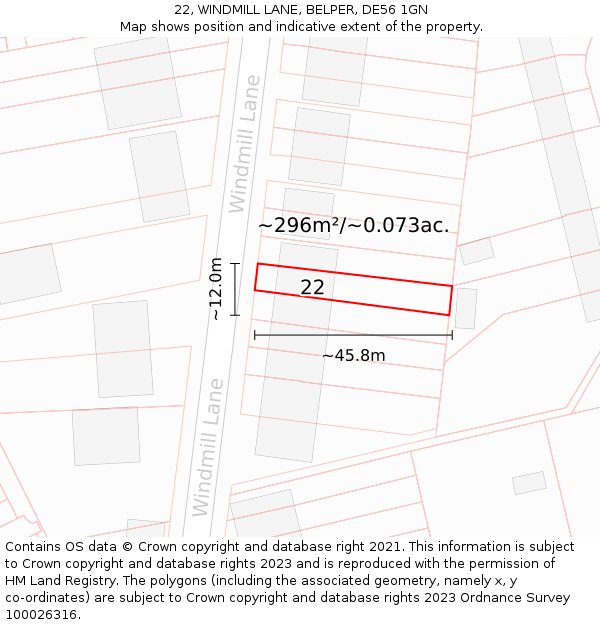 22, WINDMILL LANE, BELPER, DE56 1GN: Plot and title map