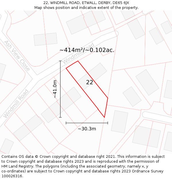 22, WINDMILL ROAD, ETWALL, DERBY, DE65 6JX: Plot and title map