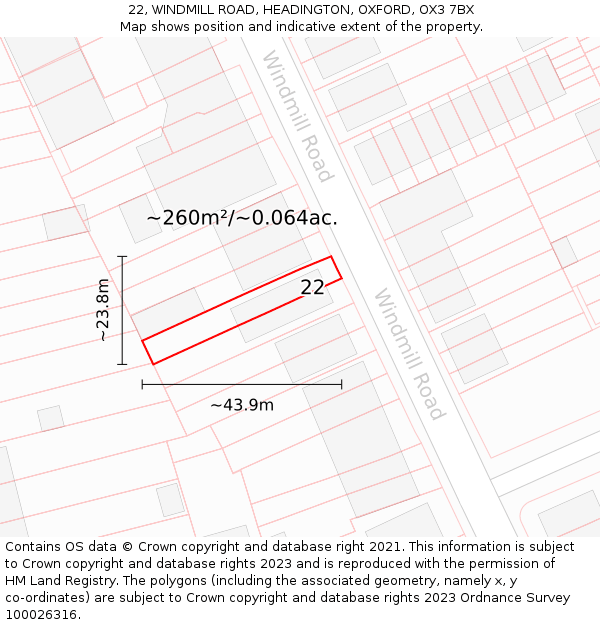 22, WINDMILL ROAD, HEADINGTON, OXFORD, OX3 7BX: Plot and title map