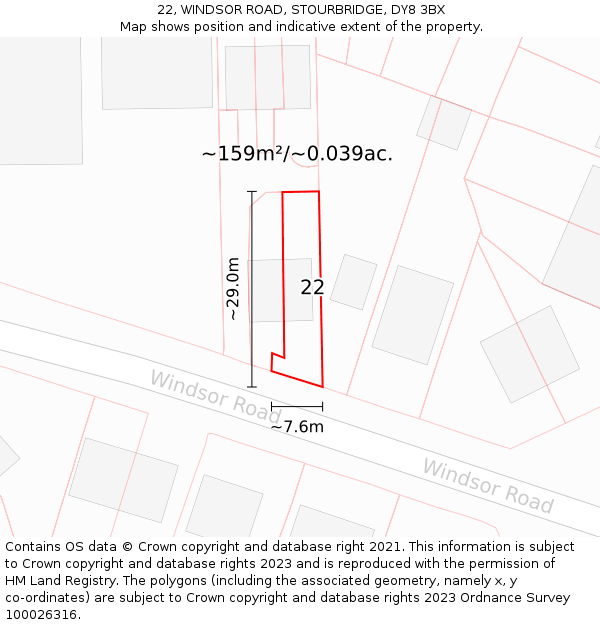 22, WINDSOR ROAD, STOURBRIDGE, DY8 3BX: Plot and title map
