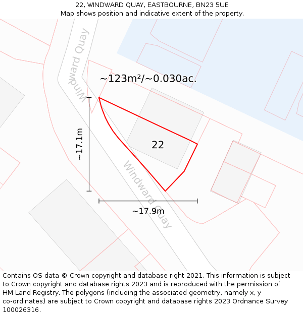 22, WINDWARD QUAY, EASTBOURNE, BN23 5UE: Plot and title map