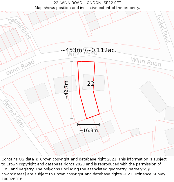 22, WINN ROAD, LONDON, SE12 9ET: Plot and title map
