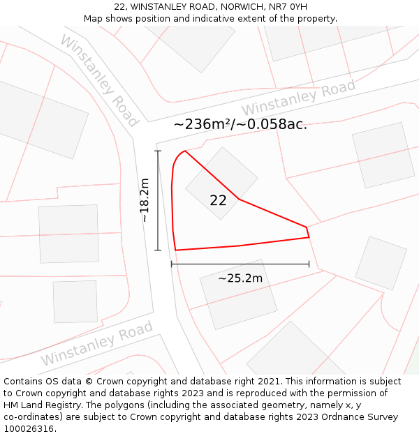 22, WINSTANLEY ROAD, NORWICH, NR7 0YH: Plot and title map