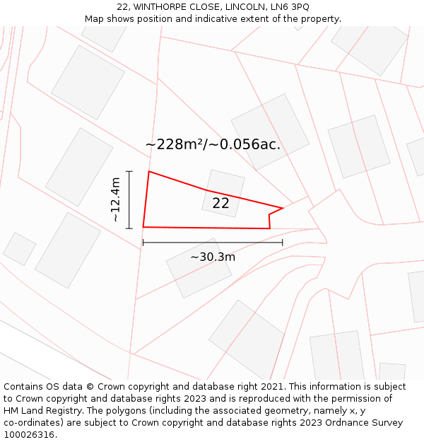 22, WINTHORPE CLOSE, LINCOLN, LN6 3PQ: Plot and title map