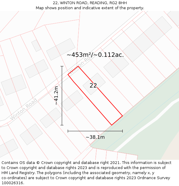 22, WINTON ROAD, READING, RG2 8HH: Plot and title map