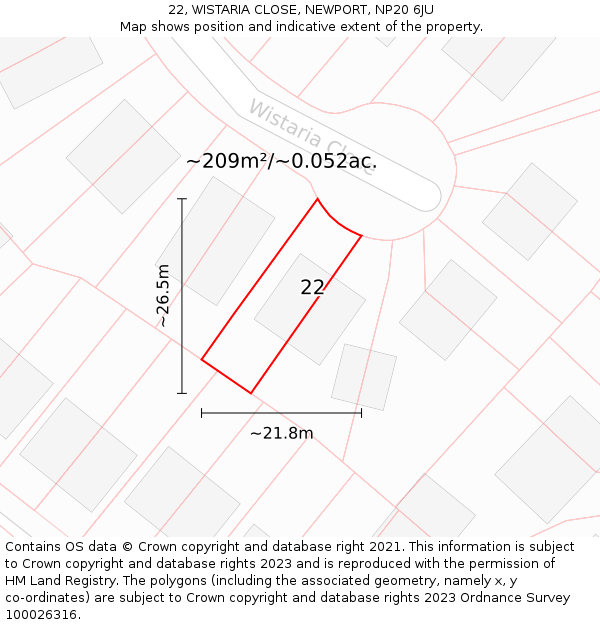 22, WISTARIA CLOSE, NEWPORT, NP20 6JU: Plot and title map