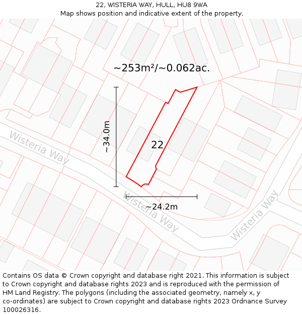 22, WISTERIA WAY, HULL, HU8 9WA: Plot and title map