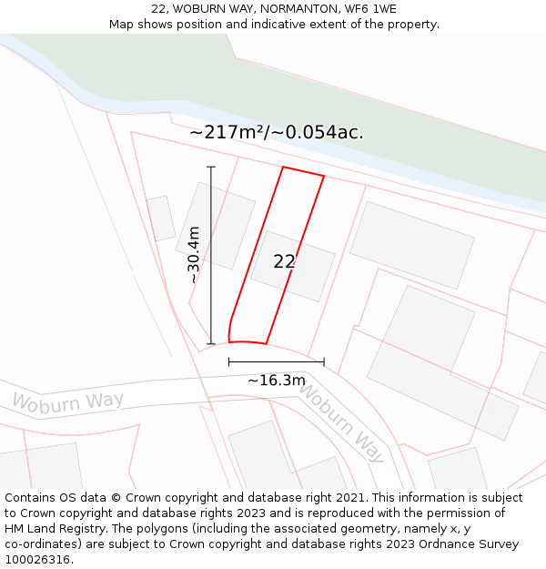 22, WOBURN WAY, NORMANTON, WF6 1WE: Plot and title map